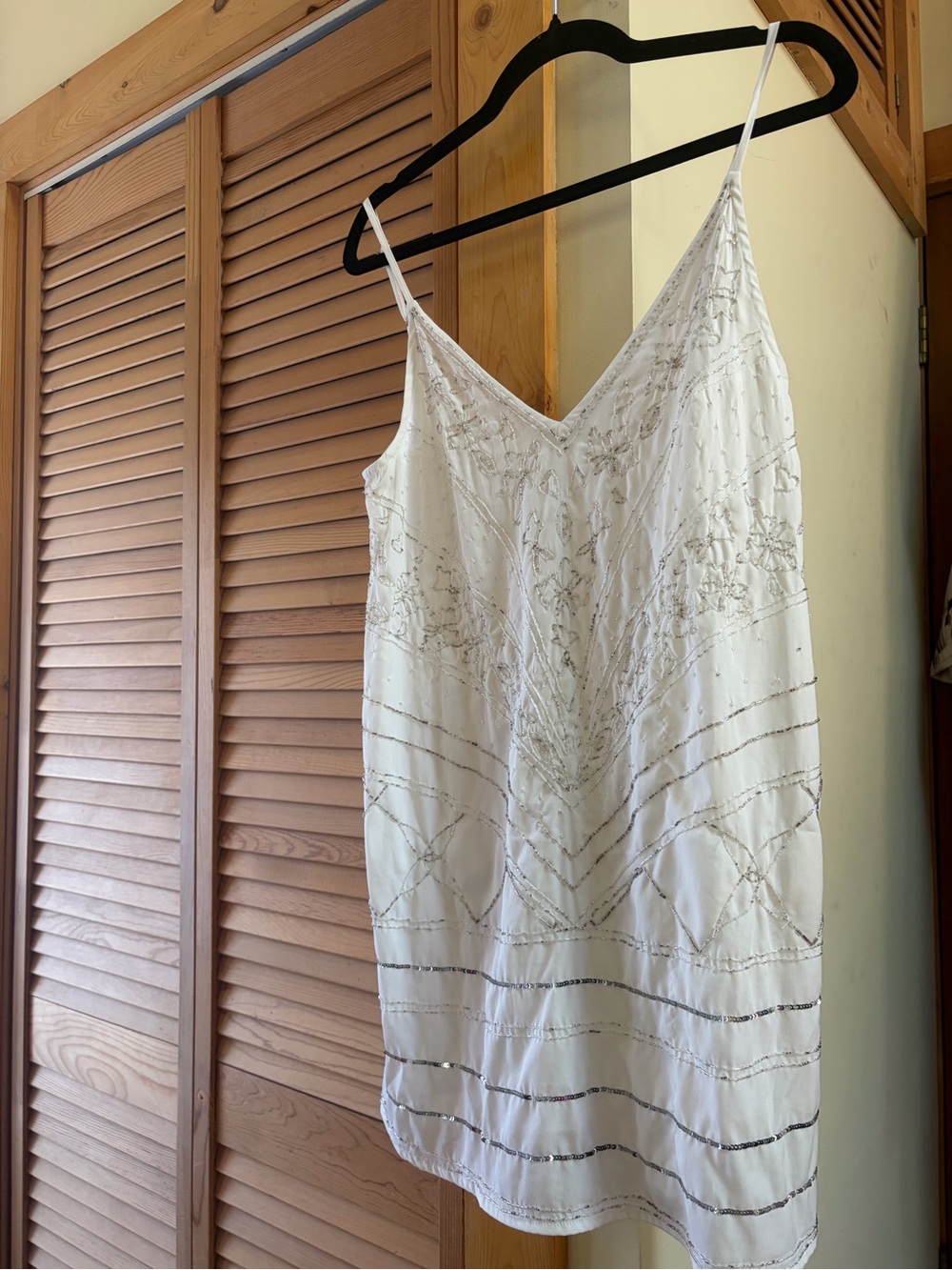 Free People White Beaded Mini Slip Dress